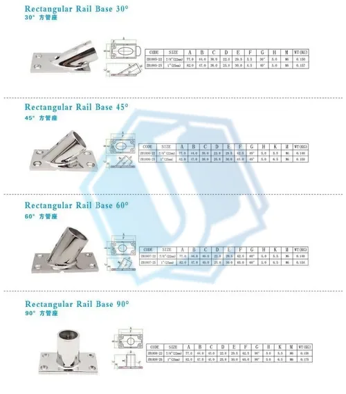 Marine Boat Base — 30 45 60 90 Degree Rectangular Base (Item No. 249) — Marine Hardware image 2 of 4