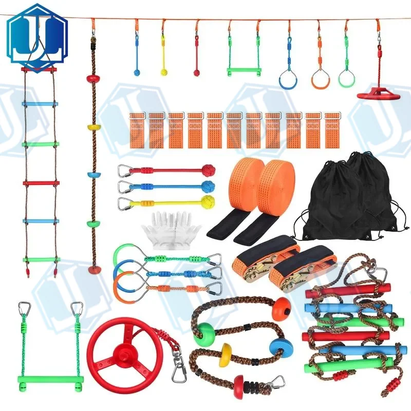 Ninja Obstacle Slack Line Course Rings Customized Logo Polyester Kids CE Backyard Fun (Item No. 89) — Outdoor Products manufactured by Zhejiang Jingli, China